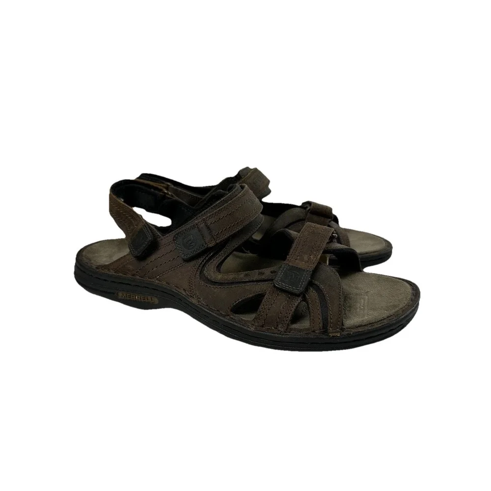 MERRELL World Impulse Men's Bracken Brown Leather Hiking Sandal Size 14 J38949‎